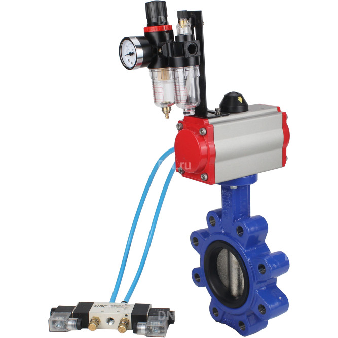 Затвор дисковый поворотный WBV1616E-2W-Fb-H Ду125 Ру16 LUG корпус - чугун QT450, диск - чугун QT450, уплотнение - EPDM, с пневмоприводом PA-DA-105, пневмораспределителем 4V320-08 AC220V и БПВ AFC2000 в Перми