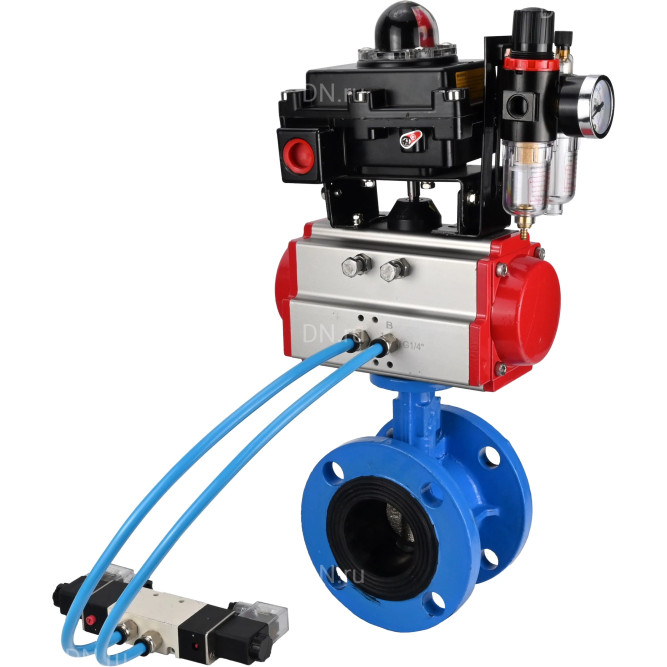 Затвор дисковый поворотный WBV1313E-2W-F-H Ду65 Ру16 фланцевый, корпус - чугун GGG40, диск - чугун GGG40, EPDM, с пневмоприводом PA-DA-105, пневмораспределителем 4V320-08 AC220V, БКВ APL-410N EX и БПВ AFC2000 в Перми