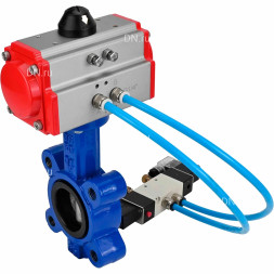 Затвор дисковый поворотный WBV1631E-2W-Fb-H Ду150 Ру16 LUG, корпус - чугун QT450, диск - нержавеющая сталь 304, уплотнение - EPDM, с пневмоприводом PA-DA-105 и пневмораспределителем 4M320-10 AC220V