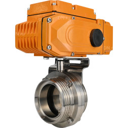 Затвор дисковый поворотный WBV3131E-2W-T-H Ду15 Ру10 резьбовой, корпус - пищевая нержавеющая сталь 304, уплотнение - EPDM, с электроприводом QT-N-005EM-A1-220VAC-У1 c датчиком обратной связи и входным управляющим сигналом 4-20мА HARK