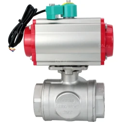 Кран шаровой BV3232P(4pc)-SP-3WL-T-ISO-H Ду10 Ру63 стандартнопроходной L-тип, внутренняя резьба, корпус - нержавеющая сталь 316, уплотнение - PTFE, пневмопривод PA-DA-052, пневмораспределитель 4M310-08 DC24V и магнитным переключателем ALS200D