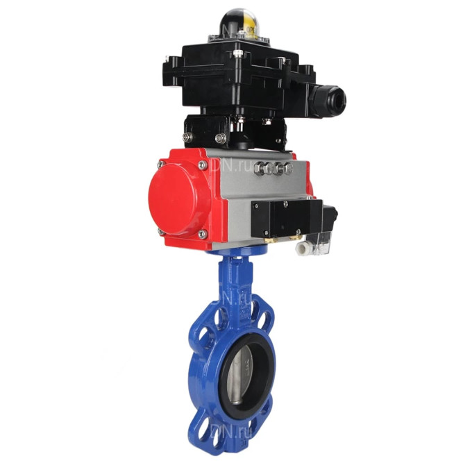 Затвор дисковый поворотный WBV1413E-2W-Fb-H Ду125 Ру16, корпус - чугун GGG50, диск - чугун GGG40, уплотнение - EPDM, с пневмоприводом PA-SA-130 с возвратными пружинами, пневмораспределителем 4M310-08 DC24V, БКВ APL-410N EX в Перми