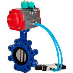 Затвор дисковый поворотный WBV1631E-2W-Fb-H Ду50 Ру16 LUG, корпус - чугун QT450, диск - нержавеющая сталь 304, уплотнение - EPDM, с пневмоприводом PA-DA-065, пневмораспределителем 4M320-10 AC220V и магнитным переключателем ALS200D