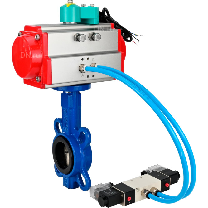 Затвор дисковый поворотный WBV1413E-2W-Fb-H Ду150 Ру16 корпус - чугун GGG50, диск - чугун GGG40, уплотнение - EPDM, с пневмоприводом PA-DA-105, пневмораспределителем 4V320-10 AC220V и магнитным переключателем ALS200D в Перми