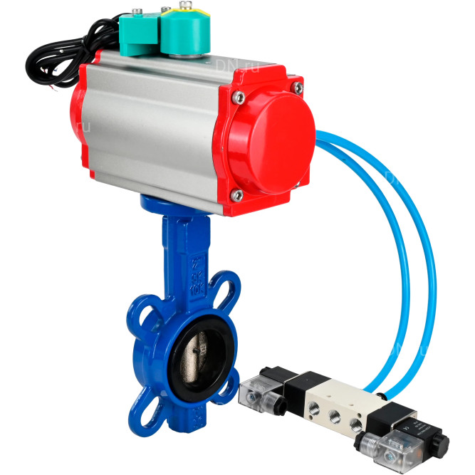Затвор дисковый поворотный WBV1413E-2W-Fb-H Ду150 Ру16 корпус - чугун GGG50, диск - чугун GGG40, уплотнение - EPDM, с пневмоприводом PA-DA-105, пневмораспределителем 4V320-10 AC220V и магнитным переключателем ALS200D в Перми