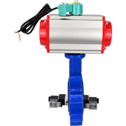 Затвор дисковый поворотный WBV1616E-2W-Fb-H Ду100 Ру16 LUG корпус - чугун QT450, диск - чугун QT450, уплотнение - EPDM, с пневмоприводом PA-DA-083, пневмораспределителем 4V320-10 AC220V и магнитным переключателем ALS200D
