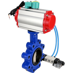 Затвор дисковый поворотный WBV1616E-2W-Fb-H Ду100 Ру16 LUG корпус - чугун QT450, диск - чугун QT450, уплотнение - EPDM, с пневмоприводом PA-DA-083, пневмораспределителем 4V320-10 AC220V и магнитным переключателем ALS200D