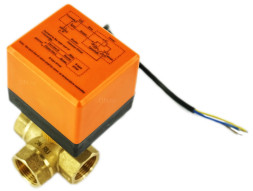 Кран шаровой BV0030NP-SP-3L-T-ED Ду20 Ру16 стандартнопроходной, L-тип, трехходовой, латунь, внутренняя резьба, уплотнение - нитриловый каучук / PTFE, с электроприводом 220В без концевых выключателей