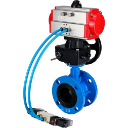 Затвор дисковый поворотный WBV1313E-2W-F-H Ду50 Ру16, корпус - чугун GGG40, диск - чугун GGG40, уплотнение - EPDM, с пневмоприводом PA-DA-105, пневмораспределителем 4M320-10 AC220V и ручным дублером MON1-250-T26-ISO