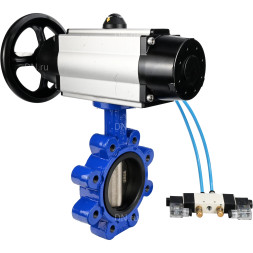 Затвор дисковый поворотный WBV1616N-2W-Fb-H Ду125 Ру16 LUG корпус - чугун QT450, диск - чугун QT450, уплотнение - NBR, с пневмоприводом PA-DA-105-1 и пневмораспределителем 4V320-08 AC220V