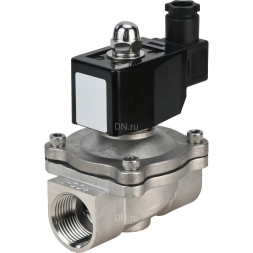 Клапан электромагнитный VS331-VT-NO-220VAC 1″ Ду25 Ру10, соленоидный двухходовой, корпус - нержавеющая сталь 304, уплотнение - Viton, резьбовой, нормально-открытый, прямого действия, катушка - 220В