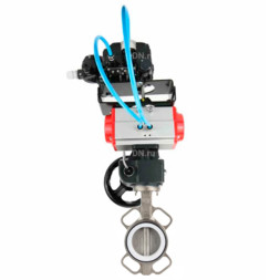 Затвор дисковый поворотный WBV3131P-2W-Fb-H Ду65 Ру16, корпус - нержавеющая сталь 304, диск - нержавеющая сталь 304, уплотнение - PTFE, с пневмоприводом PA-DA-065, позиционером YT-1000RSN без обратной связи и ручным дублером MON1-250-T26-ISO