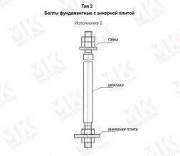 Болт фундаментный тип 2.2 М56х1900 мм ГОСТ 24379.1-2012 с анкерной плитой