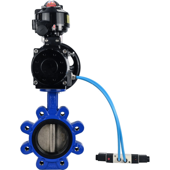 Затвор дисковый поворотный WBV1616E-2W-Fb-H Ду150 Ру16 LUG корпус - чугун QT450, диск - чугун QT450, уплотнение - EPDM, с пневмоприводом PA-DA-105-1, пневмораспределителем 4V320-08 AC220V, БКВ APL-510N EX и БПВ AFC2000 в Перми