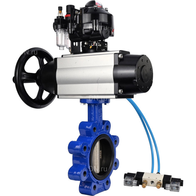 Затвор дисковый поворотный WBV1616E-2W-Fb-H Ду150 Ру16 LUG корпус - чугун QT450, диск - чугун QT450, уплотнение - EPDM, с пневмоприводом PA-DA-105-1, пневмораспределителем 4V320-08 AC220V, БКВ APL-510N EX и БПВ AFC2000 в Перми