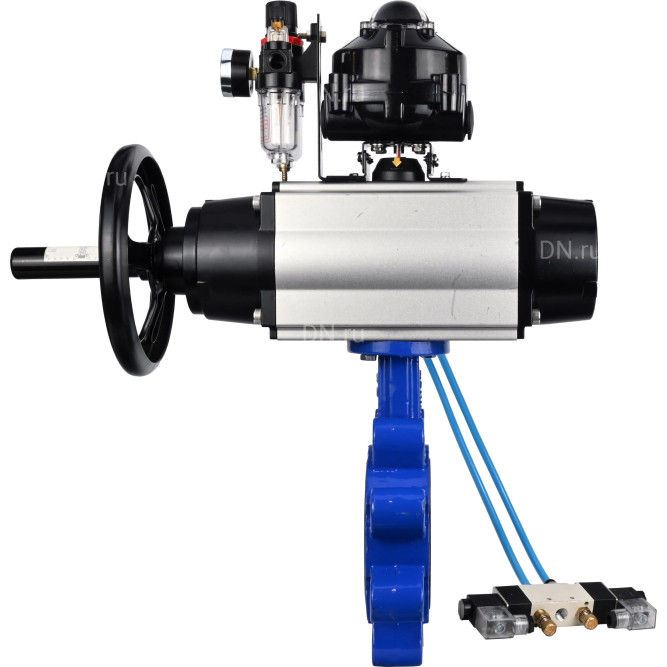 Затвор дисковый поворотный WBV1616E-2W-Fb-H Ду150 Ру16 LUG корпус - чугун QT450, диск - чугун QT450, уплотнение - EPDM, с пневмоприводом PA-DA-105-1, пневмораспределителем 4V320-08 AC220V, БКВ APL-510N EX и БПВ AFC2000 в Перми