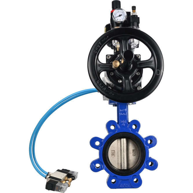 Затвор дисковый поворотный WBV1616E-2W-Fb-H Ду150 Ру16 LUG корпус - чугун QT450, диск - чугун QT450, уплотнение - EPDM, с пневмоприводом PA-DA-105-1, пневмораспределителем 4V320-08 AC220V, БКВ APL-510N EX и БПВ AFC2000 в Перми