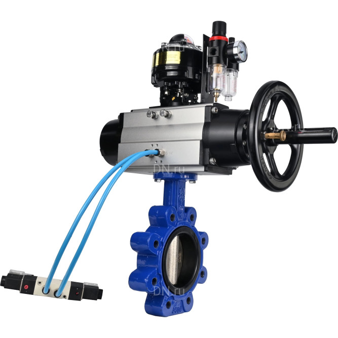 Затвор дисковый поворотный WBV1616E-2W-Fb-H Ду150 Ру16 LUG корпус - чугун QT450, диск - чугун QT450, уплотнение - EPDM, с пневмоприводом PA-DA-105-1, пневмораспределителем 4V320-08 AC220V, БКВ APL-510N EX и БПВ AFC2000 в Перми