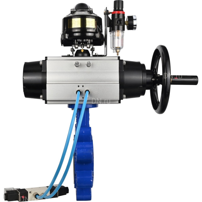 Затвор дисковый поворотный WBV1616E-2W-Fb-H Ду150 Ру16 LUG корпус - чугун QT450, диск - чугун QT450, уплотнение - EPDM, с пневмоприводом PA-DA-105-1, пневмораспределителем 4V320-08 AC220V, БКВ APL-510N EX и БПВ AFC2000 в Перми
