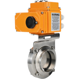 Затвор дисковый поворотный WBV3131E-2W-W-H Ду15 Ру10 под приварку, корпус - пищевая нержавеющая сталь 304, уплотнение - EPDM, с электроприводом QT-N-003EM-O1-24VDC-У1 24В HARK