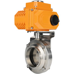 Затвор дисковый поворотный WBV3131E-2W-W-H Ду15 Ру10 под приварку, корпус - пищевая нержавеющая сталь 304, уплотнение - EPDM, с электроприводом QT-N-003EM-O1-24VDC-У1 24В HARK