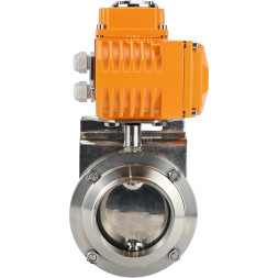 Затвор дисковый поворотный WBV3131E-2W-W-H Ду15 Ру10 под приварку, корпус - пищевая нержавеющая сталь 304, уплотнение - EPDM, с электроприводом QT-N-003EM-O1-24VDC-У1 24В HARK