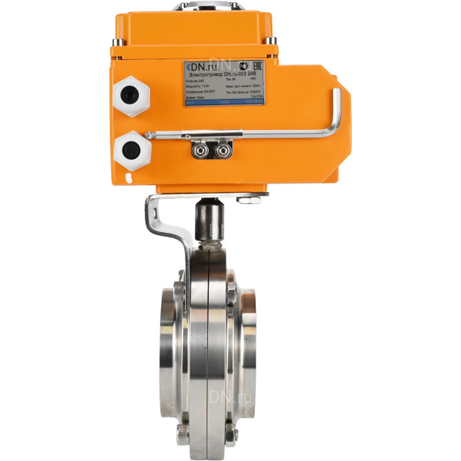 Затвор дисковый поворотный WBV3131E-2W-W-H Ду15 Ру10 под приварку, корпус - пищевая нержавеющая сталь 304, уплотнение - EPDM, с электроприводом QT-N-003EM-O1-24VDC-У1 24В HARK в Перми