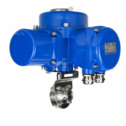 Затвор дисковый поворотный WBV3131S-2W-C-H Ду32 Ру10 кламповый, корпус - пищевая нержавеющая сталь 304, уплотнение - Silicon, с электроприводом QT-N-005M-O2-380VAC-У1 с моментной муфтой и штурвалом
