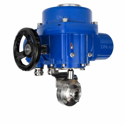 Затвор дисковый поворотный WBV3131S-2W-C-H Ду32 Ру10 кламповый, корпус - пищевая нержавеющая сталь 304, уплотнение - Silicon, с электроприводом QT-N-005M-O2-380VAC-У1 с моментной муфтой и штурвалом