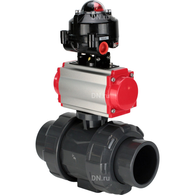 Кран шаровой BV4242E-FP-GRM-ISO Дн32 Ру10 полнопроходной, корпус - НПВХ, шар - НПВХ, уплотнение - EPDM, с пневмоприводом PA-DA-052 и БКВ APL-510N EX в Перми