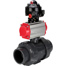 Кран шаровой BV4242E-FP-GRM-ISO Дн32 Ру10 полнопроходной, корпус - НПВХ, шар - НПВХ, уплотнение - EPDM, с пневмоприводом PA-DA-052 и БКВ APL-510N EX