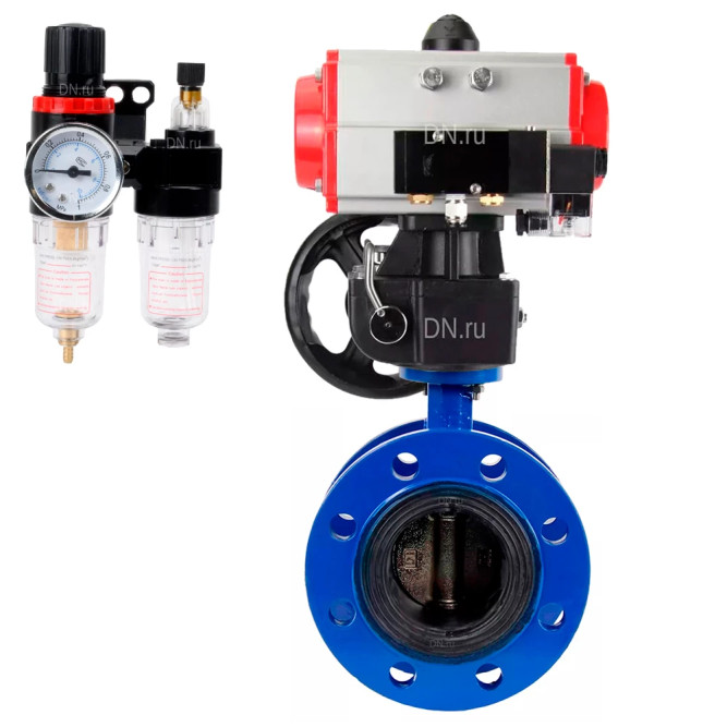 Затвор дисковый поворотный WBV1331E-2W-F-H Ду125 Ру16 фланцевый, чугун GGG40, нержавеющая сталь 304, EPDM, с пневмоприводом PA-DA-130, пневмораспределителем 4M310-08 DC24V, ручным дублером MON3-700-T38-ISO и БПВ AFC2000 в Перми