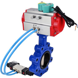 Затвор дисковый поворотный WBV1616E-2W-Fb-H Ду50 Ру16 LUG корпус - чугун QT450, диск - чугун QT450, уплотнение - EPDM, с пневмоприводом PA-DA-065, пневмораспределителем 4V320-10 AC220V и магнитным переключателем ALS200D