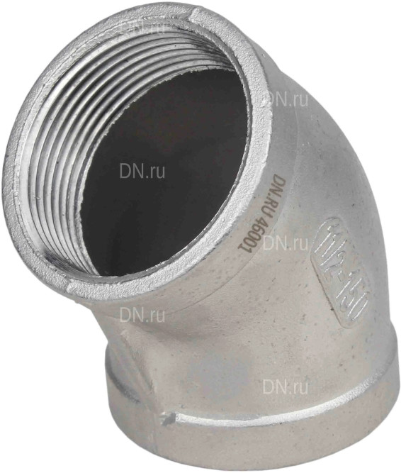 Отвод (полуотвод) ВР-ВР-304 1 1/2″ Ду40 Ру16 угол 45°, корпус - нержавеющая сталь 304, присоединение - внутренняя / внутренняя резьба в Перми