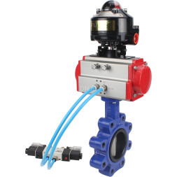 Затвор дисковый поворотный WBV1631E-2W-Fb-H Ду100 Ру16 LUG корпус - чугун QT450, диск - нержавеющая сталь 304, уплотнение - EPDM, с пневмоприводом PA-DA-083, пневмораспределителем 4V320-10 AC220V и БКВ APL-510N EX