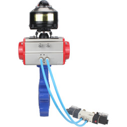 Затвор дисковый поворотный WBV1631E-2W-Fb-H Ду100 Ру16 LUG корпус - чугун QT450, диск - нержавеющая сталь 304, уплотнение - EPDM, с пневмоприводом PA-DA-083, пневмораспределителем 4V320-10 AC220V и БКВ APL-510N EX