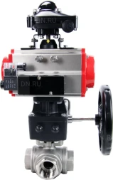 Кран шаровой BV3232P(4pc)-SP-3WL-T-ISO-H Ду20 Ру63 стандартнопроходной трехходовой L-тип, нерж. сталь SS316, внутренняя резьба, PTFE, пн.приводом PA-DA-065, пн.распределителем 4M310-08 DC24V, БКВ APL-210N и ручным дублером MON1-250-T26-ISO