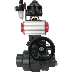 Кран шаровой BV4242E-FP-GRM-ISO Дн32 Ру10 полнопроходной, корпус - НПВХ, шар - НПВХ, уплотнение - EPDM, с пневмоприводом PA-DA-052, пневмораспределителем 4V320-10 AC220V, ручным дублером MON1-250-T26-ISO, БКВ APL-510N EX и БПВ AFC2000