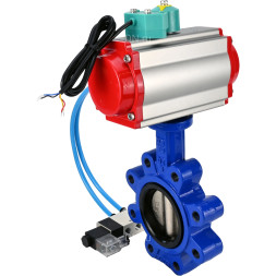 Затвор дисковый поворотный WBV1616E-2W-Fb-H Ду65 Ру16 LUG корпус - чугун QT450, диск - чугун QT450, уплотнение - EPDM, с пневмоприводом PA-DA-065, пневмораспределителем 4V320-10 AC220V и магнитным переключателем ALS200D