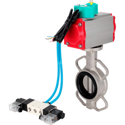 Затвор дисковый поворотный WBV3131E-2W-Fb-H Ду65 Ру16 корпус - нержавеющая сталь 304, диск - нержавеющая сталь 304, уплотнение - EPDM, с пневмоприводом PA-DA-065, пневмораспределителем 4V320-10 AC220V и магнитным переключателем ALS200D
