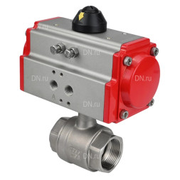Кран шаровой BV3232P(2pc)-FP-T-ISO-H Ду25 Ру63 полнопроходной двухходовой, нержавеющая сталь 316, внутренняя резьба, уплотнение - PTFE, с пневмоприводом двойного действия PA-DA-052