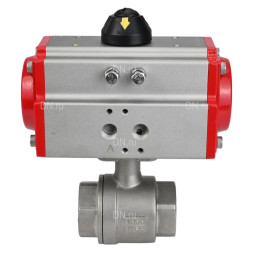 Кран шаровой BV3232P(2pc)-FP-T-ISO-H Ду25 Ру63 полнопроходной двухходовой, нержавеющая сталь 316, внутренняя резьба, уплотнение - PTFE, с пневмоприводом двойного действия PA-DA-052