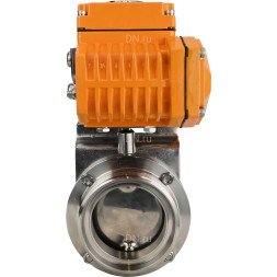 Затвор дисковый поворотный WBV3131E-2W-T-H Ду65 Ру10 резьбовой, корпус - пищевая нержавеющая сталь 304, уплотнение - EPDM, с электроприводом QT-N-005EM-A1-220VAC-У1 c датчиком обратной связи и входным управляющим сигналом 4-20мА HARK