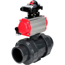 Кран шаровой BV4242E-FP-GRM-ISO Дн15 Ру10 полнопроходной, корпус - НПВХ, шар - НПВХ, уплотнение - EPDM, с пневмоприводом PA-DA-052, пневмораспределителем 4M310-08 AC220V и БКВ APL-210N