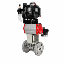 Кран шаровой BV3131P(3pc)-FP-F-ISO-H Ду40 Ру40 полнопроходной, фланцевый, корпус - нержавеющая сталь 304, PTFE, с пневмоприводом PA-SA-083, пневмораспределителем 4M320-10 AC220V, БКВ APL-510N EX и БПВ AFC2000