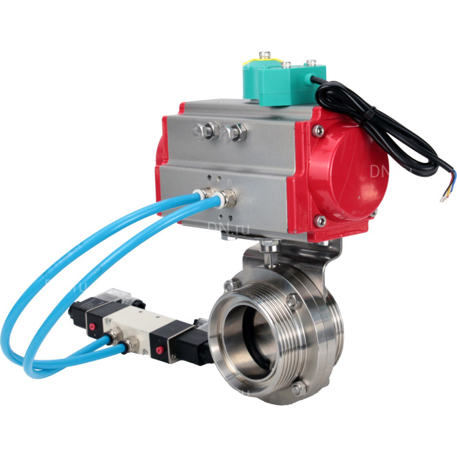 Затвор дисковый поворотный WBV3131E-2W-T-H Ду15 Ру10 резьбовой, корпус - пищевая нержавеющая сталь 304, уплотнение - EPDM, с пневмоприводом PA-DA-052, пневмораспределителем 4M320-08 AC220V, магнитным переключателем ALS200D в Перми