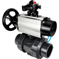 Кран шаровой BV4242E-FP-GRM-ISO Дн40 Ру10 полнопроходной, корпус - НПВХ, шар - НПВХ, уплотнение - EPDM, с пневмоприводом PA-DA-105-1, пневмораспределителем 4V320-08 AC220V и БКВ APL-210N