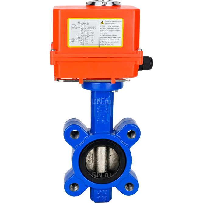 Затвор дисковый поворотный WBV1616E-2W-Fb-H Ду50 Ру16 LUG корпус - чугун QT450, диск - чугун QT450, уплотнение - EPDM, межфланцевый, с электроприводом QT-N-003EM-O1-220VAC-У1 MINI 220В в Перми
