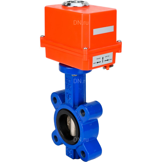 Затвор дисковый поворотный WBV1616E-2W-Fb-H Ду50 Ру16 LUG корпус - чугун QT450, диск - чугун QT450, уплотнение - EPDM, межфланцевый, с электроприводом QT-N-003EM-O1-220VAC-У1 MINI 220В в Перми