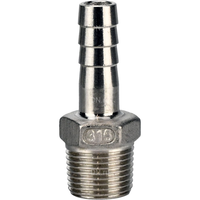 Штуцер елочка BF32-T-1/2-10 1/2″х10мм Ду15 Ру16 шланговый, корпус - нержавеющая сталь AISI 316 (CF8M), присоединение - наружная резьба/штуцер в Перми